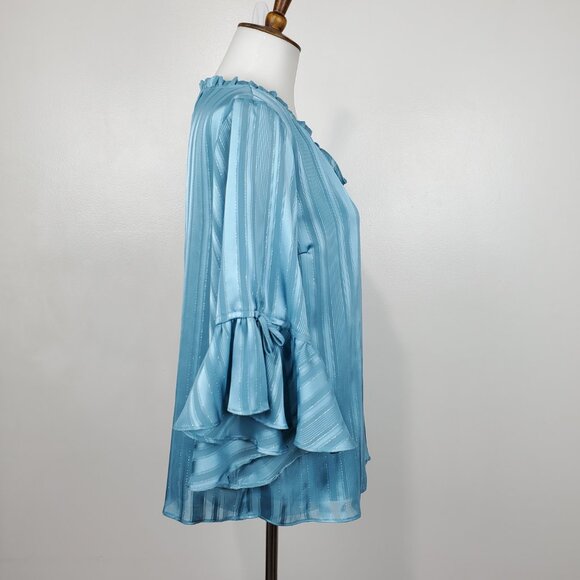 LC Lauren Conrad Feminine Pullover Bell Sleeve Turquoise Top Blouse Size XS - Picture 7 of 14